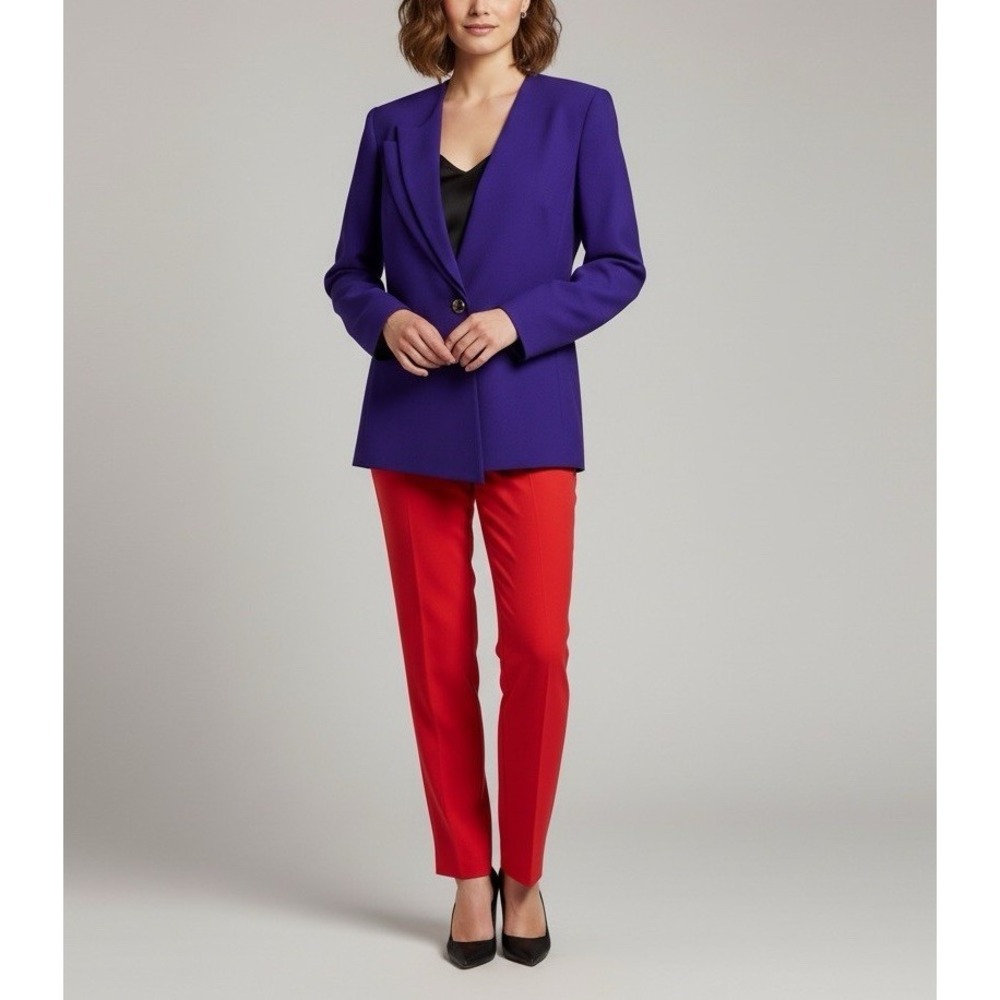 Vintage Lilli Ann Womens Single-Button Asymmetrical Wool Purple Blazer Jacket 16